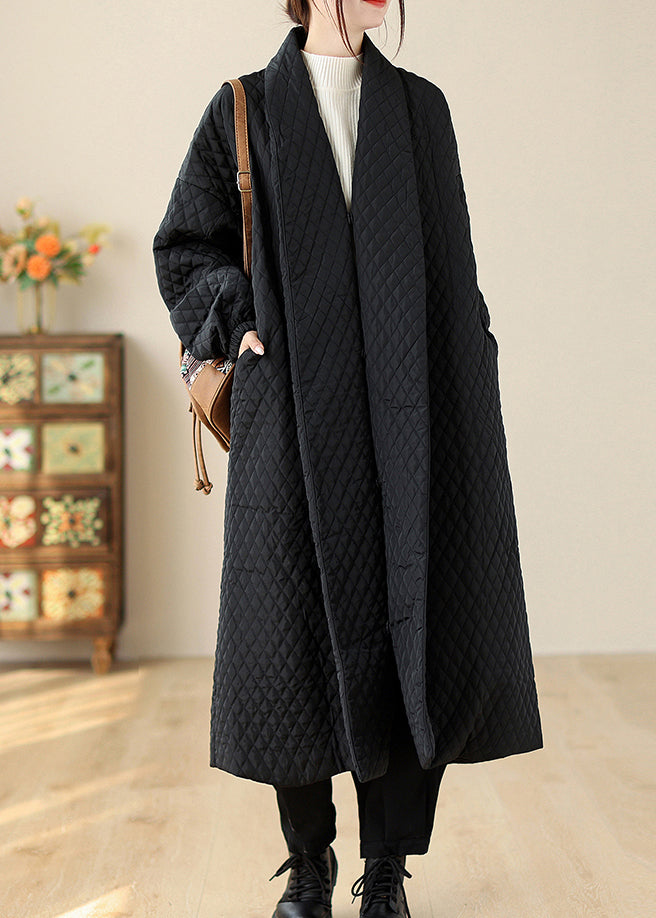 Original Design Black Pockets Thick Loose Fine Cotton Filled Coats Winter