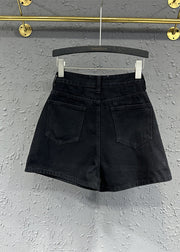 Original Design Black Zip Up Pockets Patchwork Denim Shorts Summer