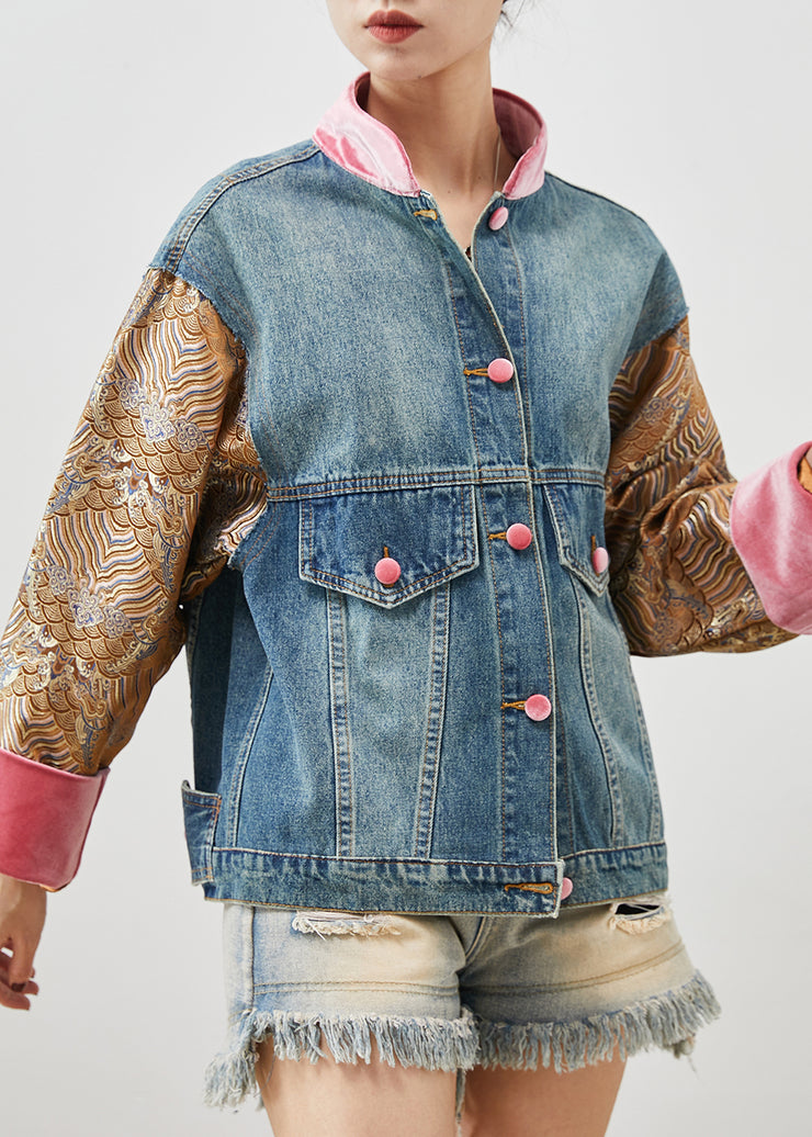 Original Design Blue Oversized Patchwork Denim Jacket Spring