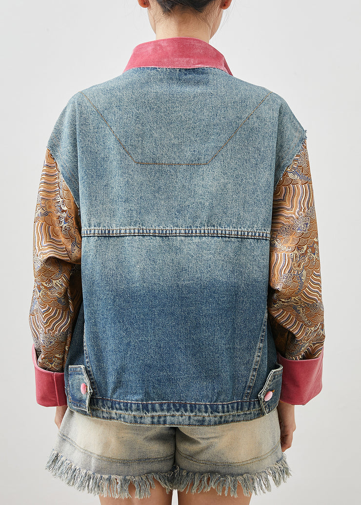 Original Design Blue Oversized Patchwork Denim Jacket Spring