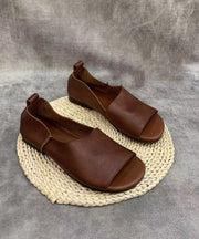 Original Design Brown Cowhide Leather Walking Sandals Peep Toe