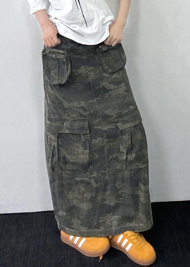 Original Design Camouflage Pockets Denim Maxi Skirts Fall