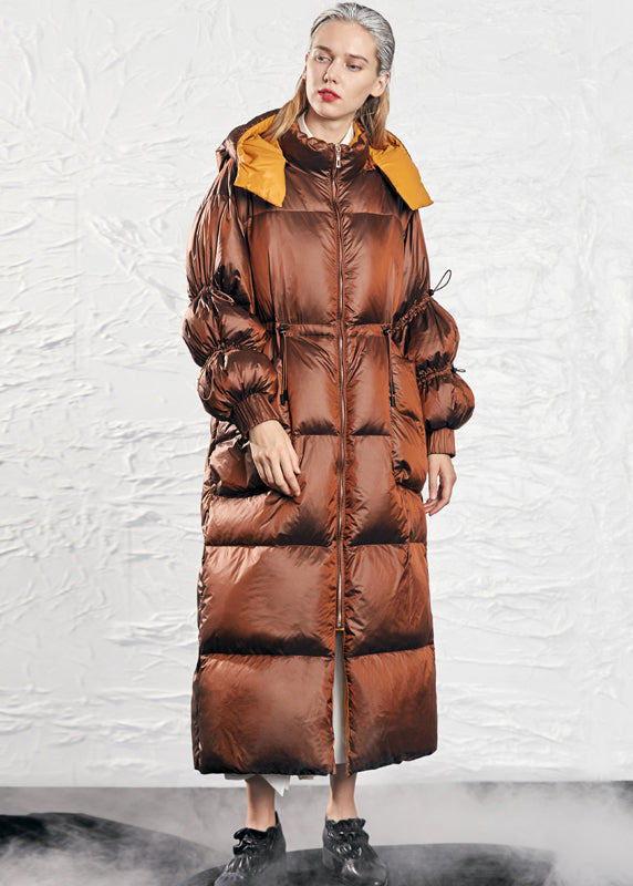 Original Design Caramel Hooded Drawstring Duck Down Puffer Coat Winter