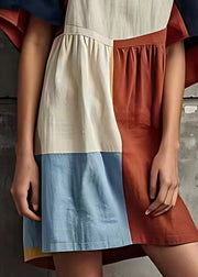 Original Design Colorblock Asymmetrical Patchwork Cotton Dresses Summer