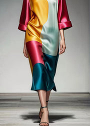 Original Design Colorblock Asymmetrical Patchwork Silm Fit Silk Dresses Summer