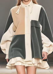 Original Design Colorblock Oversized Patchwork Silk Velvet Coat Spring