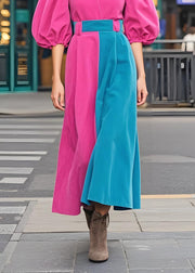 Original Design Colorblock V Neck Puff Sleeve Corduroy Dress