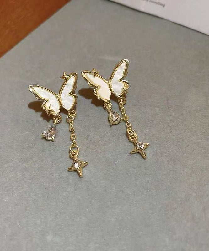 Original Design Gold Alloy Pearl Butterfly Star Tassel Drop Earrings