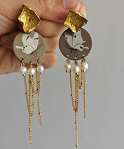 Original Design Gold Sterling Silver Overgild Pearl Butterfly Tassel Drop Earrings