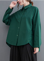 Original Design Green Oversized Patchwork Cotton Shirt Fall