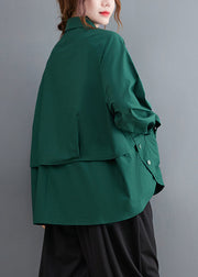 Original Design Green Oversized Patchwork Cotton Shirt Fall