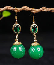 Original Design Green Sterling Silver Overgild Inlaid Gem Stone Jade Drop Earrings