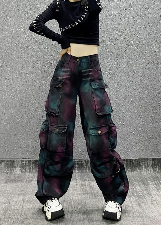 Original Design High Waisted And Multi Pocket Denim Pants Autumn