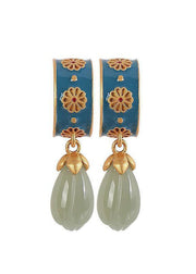 Original Design Jade Cloisonne Silver Drop Earrings