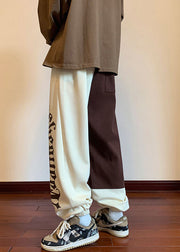 Original Design Khaki Asymmetrical Elastic Waist Cotton Men Pants Fall