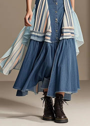 Original Design Navy Asymmetrical Patchwork Denim Skirt Spring