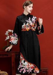 Original Design Navy Embroideried Jacquard Silk Chinese Style Dress Vestidos Spring