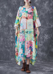 Original Design Oversized Print Linen Maxi Dresses Bracelet Sleeve