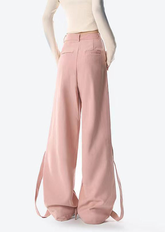 Original Design Pink Ribbon Patchwork Casual Wide Leg Pants Spring