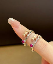 Original Design Purple Red Copper Gem Stone Wire Drawing Little Cats Rings