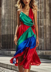 Original Design Red Asymmetrical Patchwork Silk Party Dresses Summer