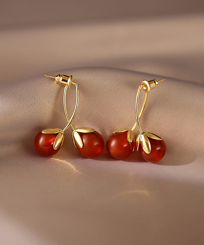 Original Design Red Copper Overgild Tomato Hoop Earrings