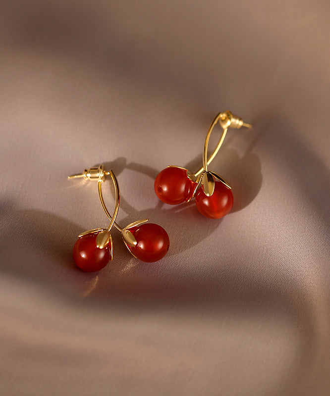 Original Design Red Copper Overgild Tomato Hoop Earrings