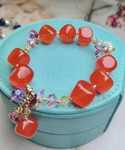 Original Design Red Hand Woven Crystal Agate Tassel Charm Bracelet