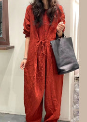 Original Design Red Lace Up Stylish Jumpsuits Fall