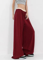 Original Design Red Pockets Striped Cotton Pants Fall