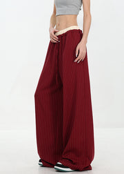 Original Design Red Pockets Striped Cotton Pants Fall