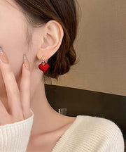 Original Design Red Sterling Silver Alloy Dull Polish Love Hoop Earrings