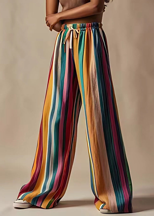 Original Design Striped Elastic Waist Linen Pants Summer