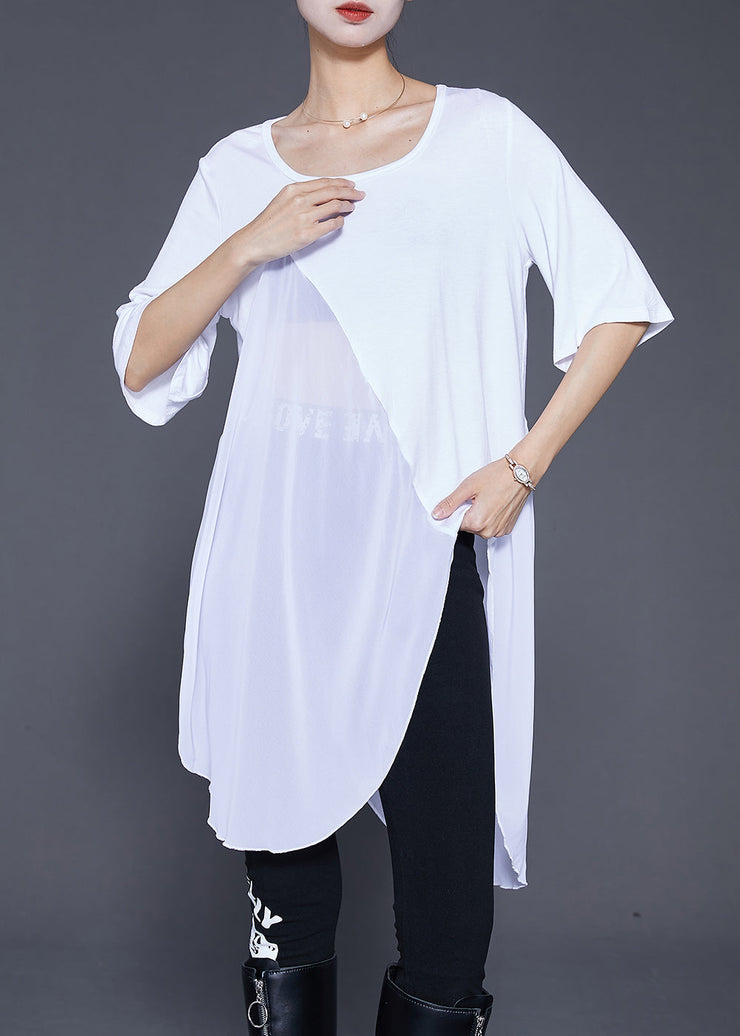 Original Design White Asymmetrical Patchwork Long Tanks Summer