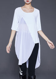 Original Design White Asymmetrical Patchwork Long Tanks Summer