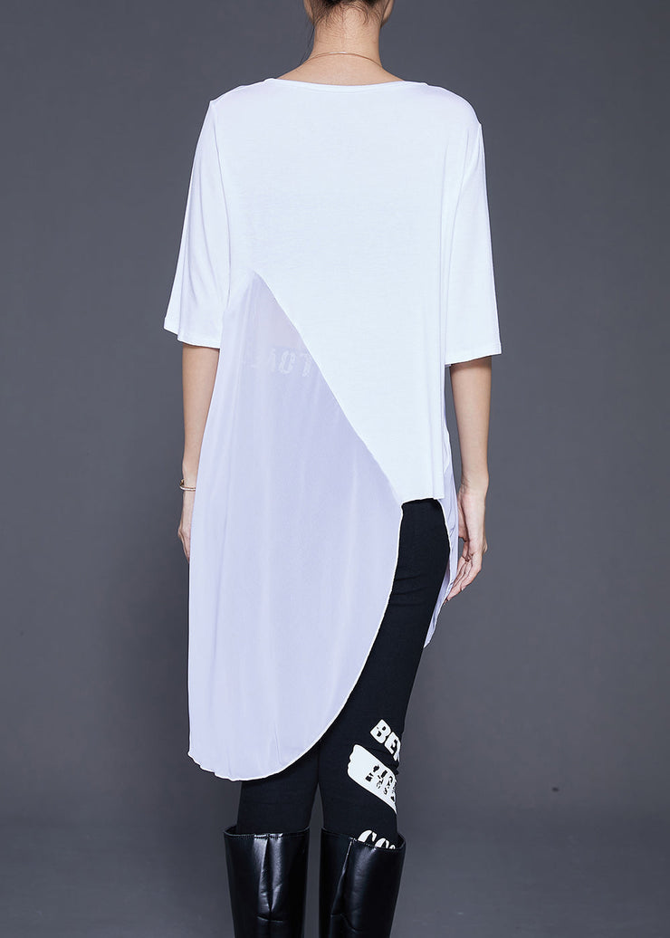 Original Design White Asymmetrical Patchwork Long Tanks Summer