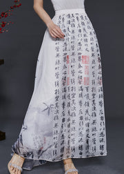 Original Design White Print Chiffon Wide Leg Pants Skirt Summer