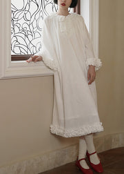 Original Design White Ruffled Patchwork Cotton Long Dress Fall