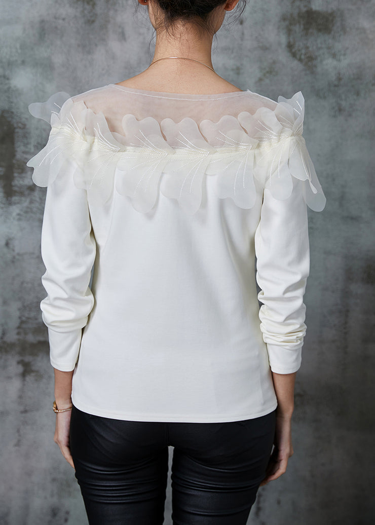 Original Design White Tulle Patchwork Cotton Shirts Spring