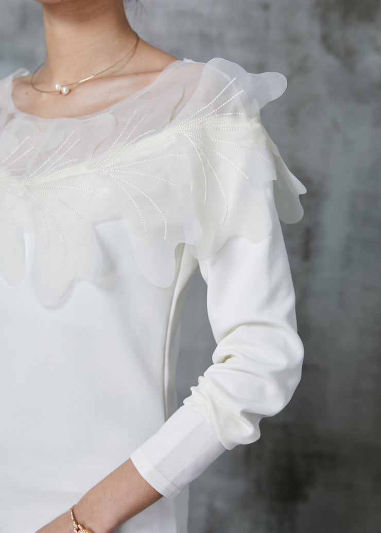 Original Design White Tulle Patchwork Cotton Shirts Spring