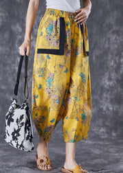 Original Design Yellow Oversized Print Cotton Pants Summer