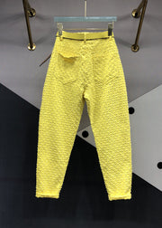 Original Design Yellow Pockets Hollow Out Denim Pants Fall