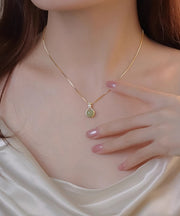 Original Gold Sterling Silver Overgild Zircon Chalcedony Pendant Necklace