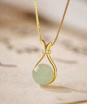 Original Gold Sterling Silver Overgild Zircon Chalcedony Pendant Necklace