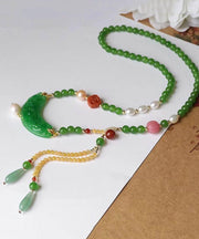 Original Green Pearl Dry Green Beading Tassel Sweater Pendant Necklace