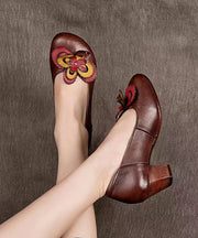 Original Handmade Retro Coffee Floral Chunky Heel