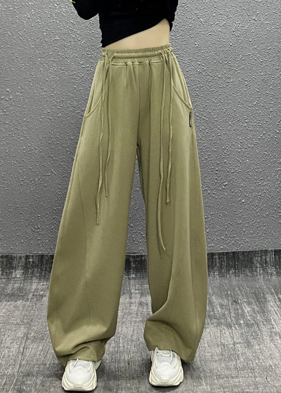 Original Khaki Pockets Drawstring Cotton Wide Leg Pants Fall