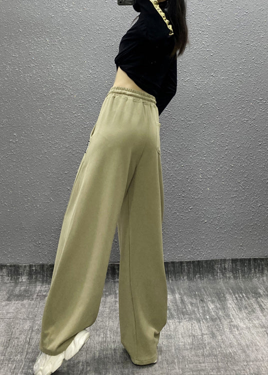 Original Khaki Pockets Drawstring Cotton Wide Leg Pants Fall