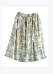 Original Light Yellow Print Elastic Waist Cotton Skirts Summer