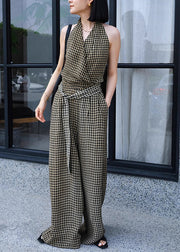 Original Plaid Tank Top And High Waist Wide Leg Pants Two Pieces Summer